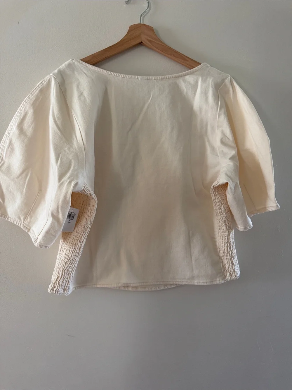 Women's Cream Square-Neck Puff Sleeve denim Top